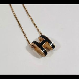 HERMES Accessories PopH H logo Pendant Necklace Lacquer Black/Gold